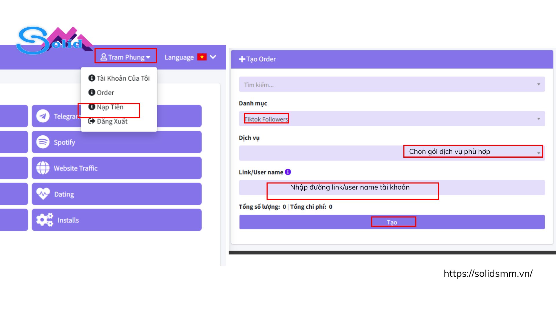 Hướng dẫn buff follow tại SolidSMM.vn